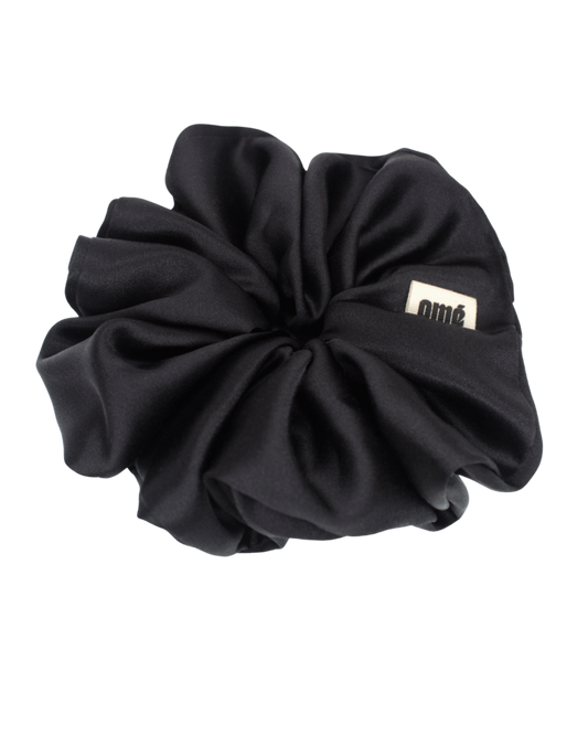 BLACK SILK SATIN SCRUNCHIE