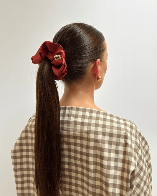 RED SILK SATIN SCRUNCHIE