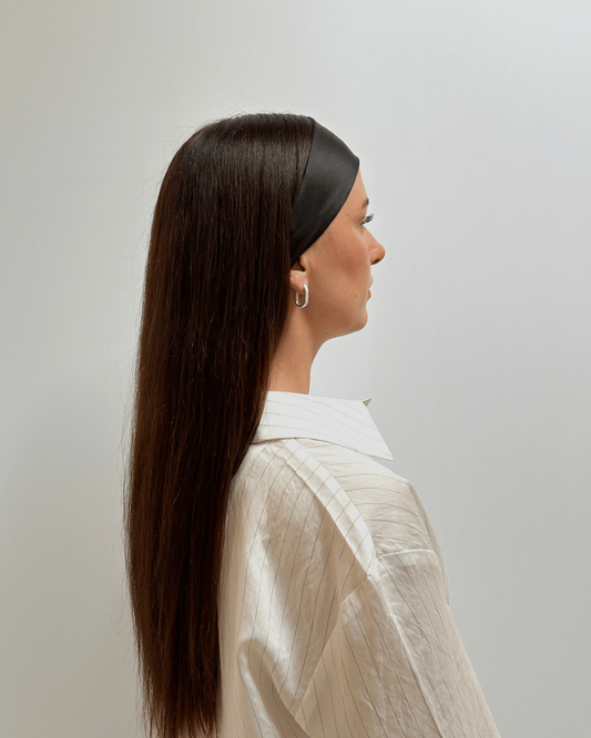 BLACK SILK SATIN HEADBAND