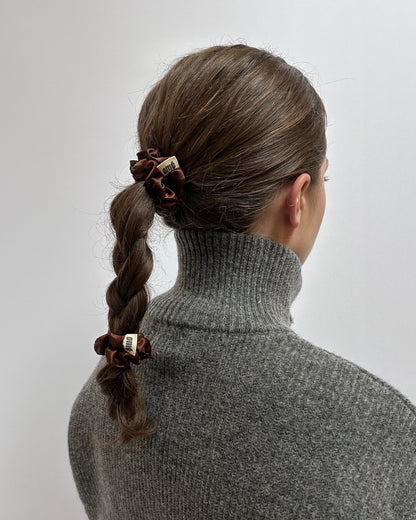 LOT MINI CHOUCHOUS BRUNS EN SATIN DE SOIE